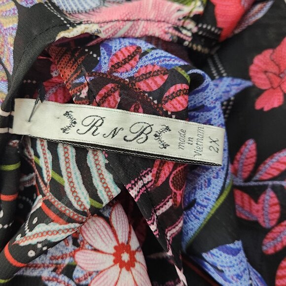 R & B Sheer Floral Kimono Top Womens 2X Black Plus Duster Open Front Boho PP03X - Picture 3 of 7